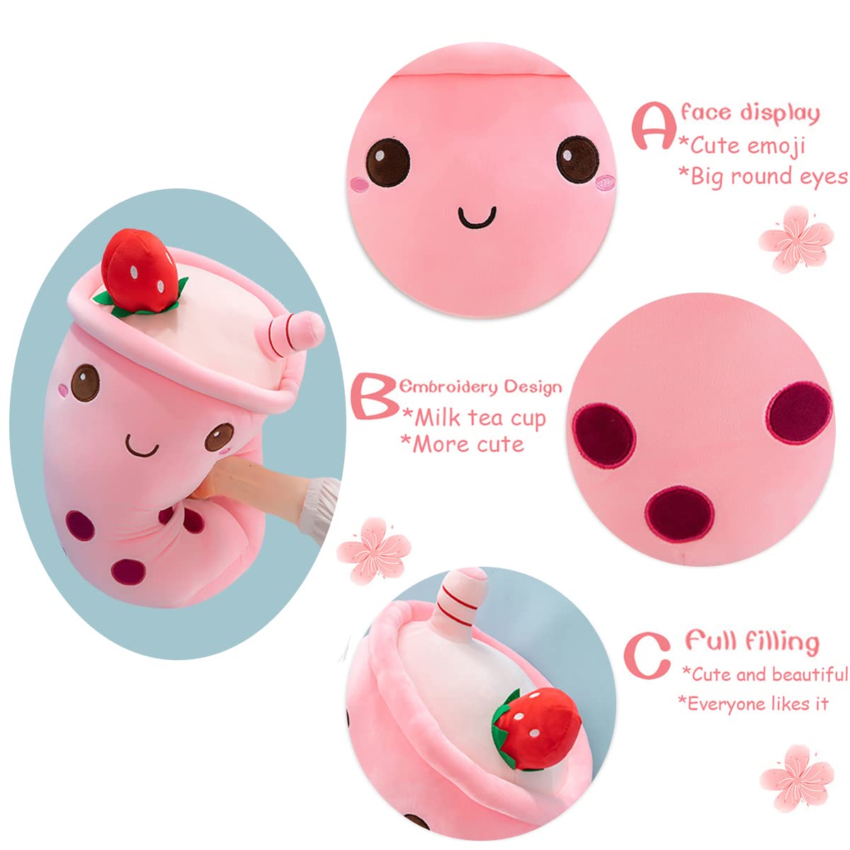 MDXMY Plush Stuffed Bubble Tea Plush Pillow Soft Cute Pearl Milk Tea Hug Pillow (Pink Cream, 9.8 inches)