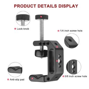 Lanxire Microphone Holder C Clamp with 1/4" and 3/8" Threaded Holes, Mic Clip for Radio Studio, Podcast, Gaming, 5/8" Mic Screw Adapter for Microphones, Max Load 12lb / 5kg