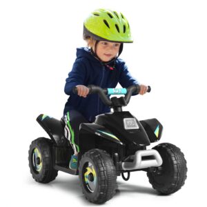 olakids kids ride on atv, 6v motorized quad toy car for toddlers, 4 wheeler battery powered electric vehicle for boys girls with forward/reverse switch, anti-slip wheels (black)