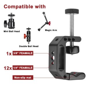 Lanxire Microphone Holder C Clamp with 1/4" and 3/8" Threaded Holes, Mic Clip for Radio Studio, Podcast, Gaming, 5/8" Mic Screw Adapter for Microphones, Max Load 12lb / 5kg