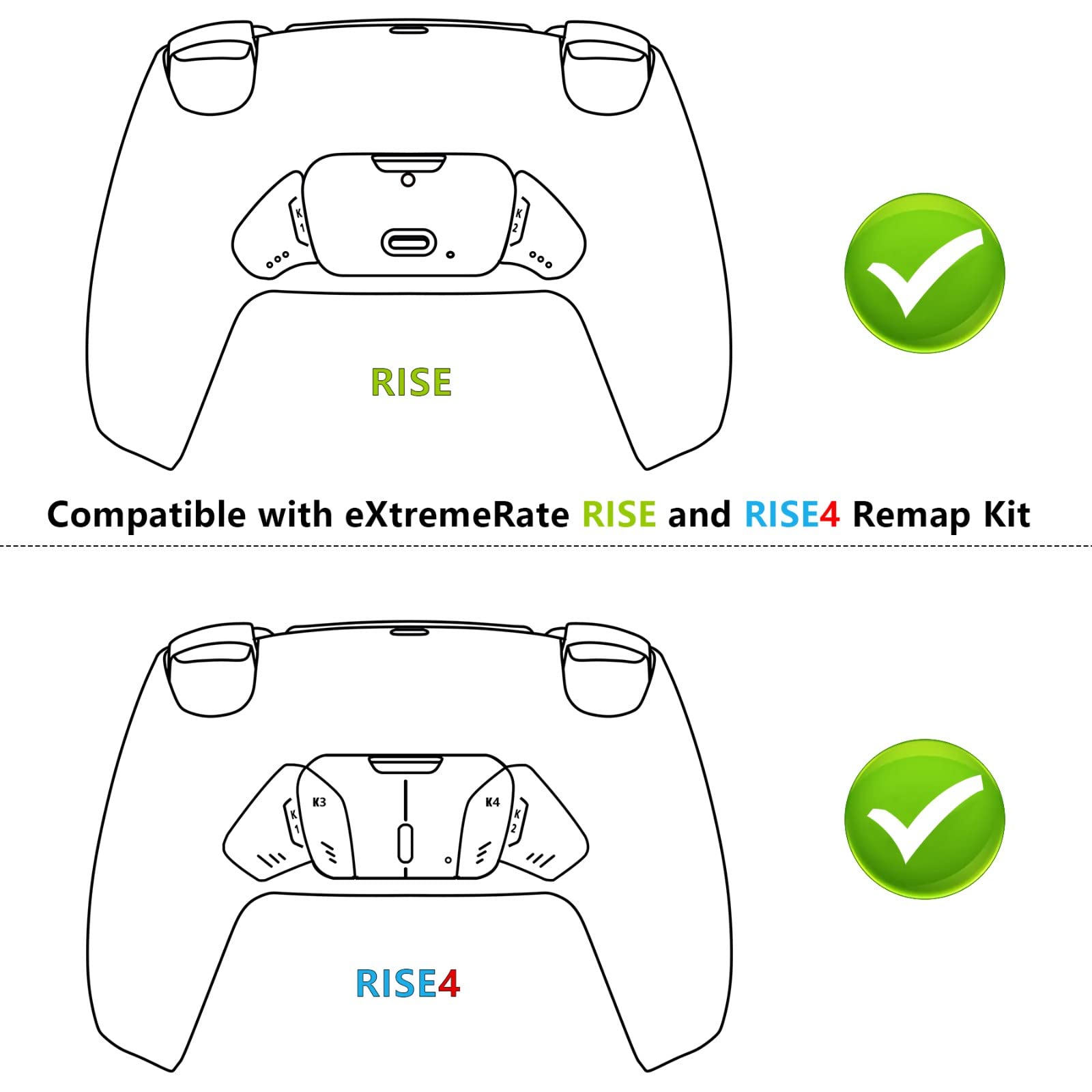 Blue Performance Rubberized Grip Redesigned Back Shell for PS5 Controller eXtremerate Rise & RISE4 Remap Kit - Controller & Rise Remap Board NOT Included