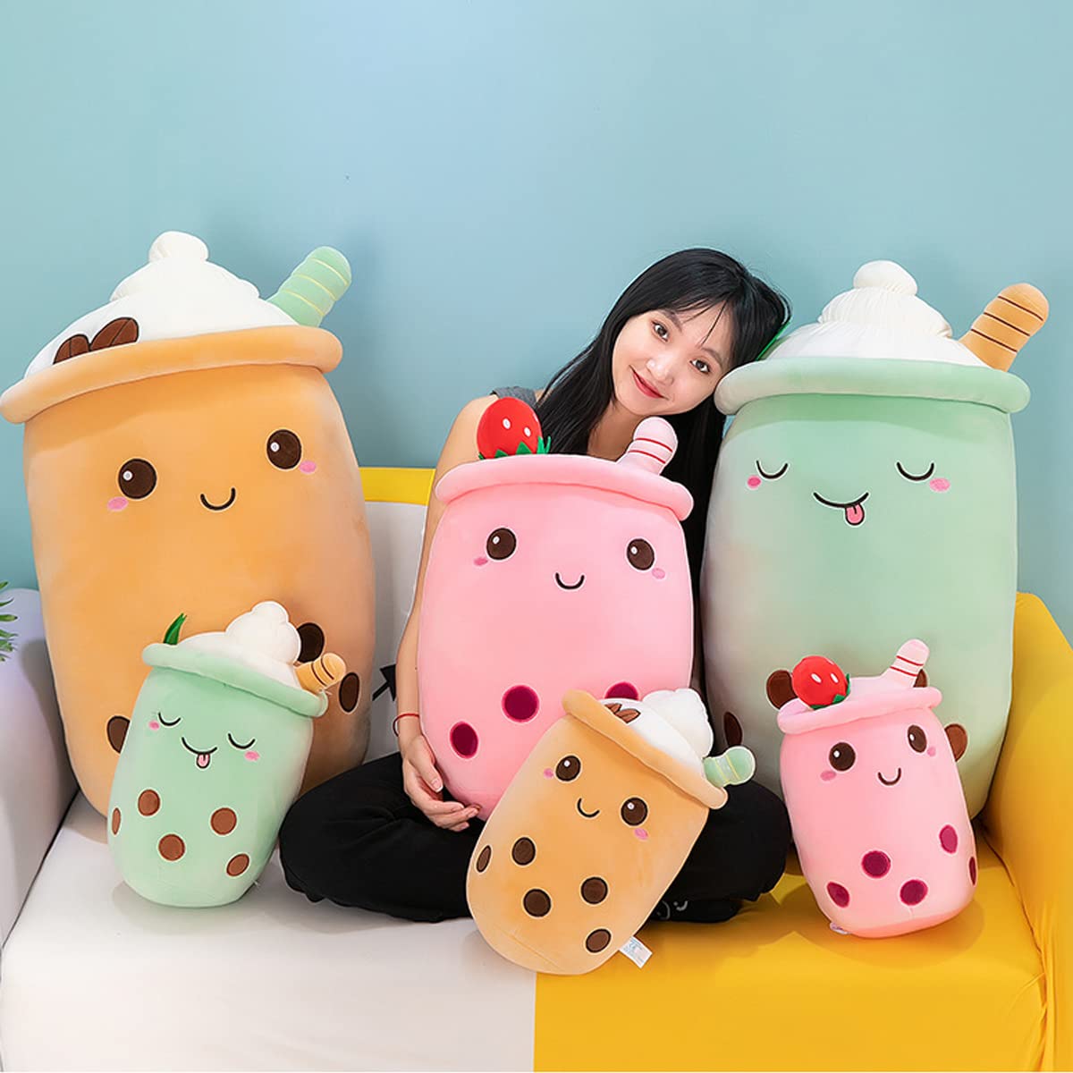 MDXMY Plush Stuffed Bubble Tea Plush Pillow Soft Cute Pearl Milk Tea Hug Toy(Green Cream, 9.8 inches)