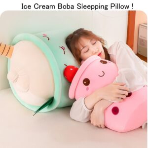 MDXMY Plush Stuffed Bubble Tea Plush Pillow Soft Cute Pearl Milk Tea Hug Pillow (Pink Cream, 9.8 inches)