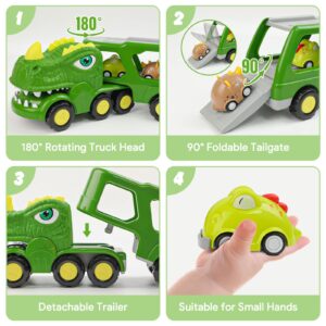 HEGUD Dinosaur Car Toy for 4 5 Years Old Boys, 9-in-1 Friction Power Carrier Truck Toys for Kids 4-5, Christmas Birthday Gift with Sound & Lights for Boys Girls Kids Toddlers for Age 4-9