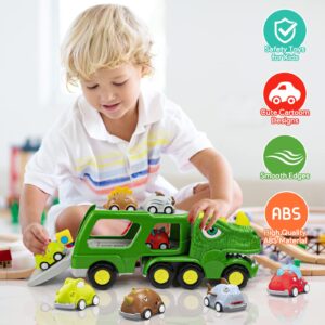 HEGUD Dinosaur Car Toy for 4 5 Years Old Boys, 9-in-1 Friction Power Carrier Truck Toys for Kids 4-5, Christmas Birthday Gift with Sound & Lights for Boys Girls Kids Toddlers for Age 4-9