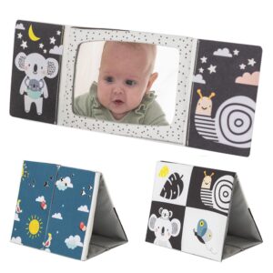 Taf Toys Tummy Time Floor Mirror Book Toys for Babies High Contrast Activity Montessori Newborn Toys, Black and White Baby Toys 0 3 6 12 Sensory Infant Toys 0-3 Months Newborn Essential for Tummy Time