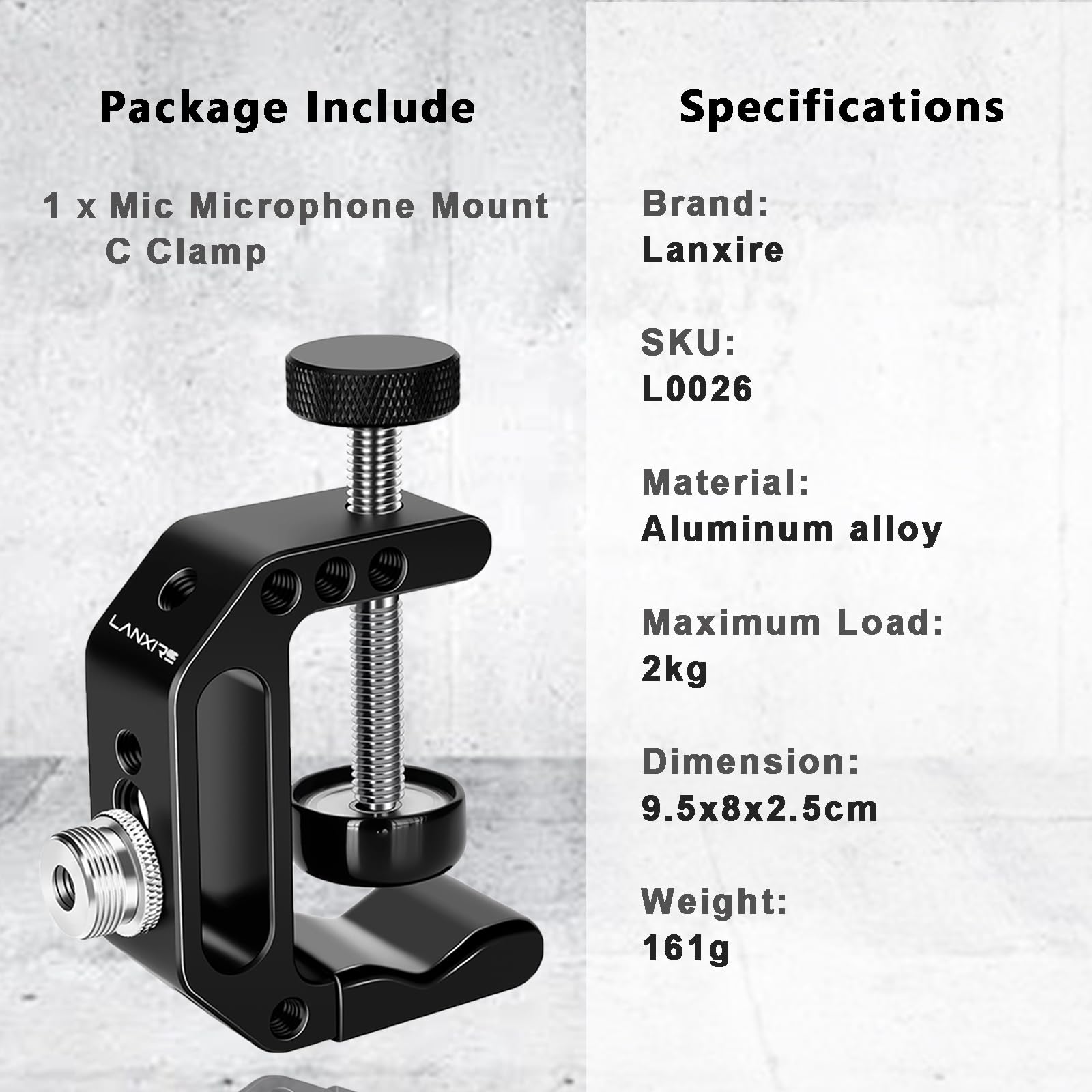 Lanxire Microphone Holder C Clamp with 1/4" and 3/8" Threaded Holes, Mic Clip for Radio Studio, Podcast, Gaming, 5/8" Mic Screw Adapter for Microphones, Max Load 12lb / 5kg