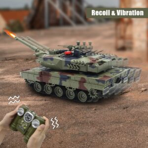 Fistone RC Battle Tank Set, 1/24 Scale 2.4G Remote Control T90 Tank and Leopard Battle Tank with Realistic Sounds, Lights, Life Indicators and Spray Military Toys for Kids and Adults