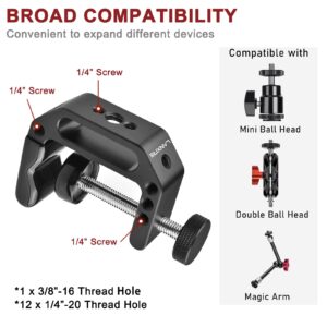 Lanxire Microphone Holder C Clamp with 1/4" and 3/8" Threaded Holes, Mic Clip for Radio Studio, Podcast, Gaming, 5/8" Mic Screw Adapter for Microphones, Max Load 12lb / 5kg