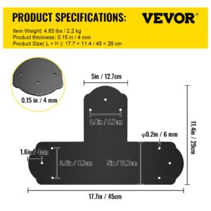 VEVOR Black T Bracket, 6'' x 6'', 8 PCs Black Powder-Coated T Mending Plate, 16 Gauge Steel T-Shaped Tie Flat Connector with Screws Set, Post to Beam Bracket for Repair Wood Furniture