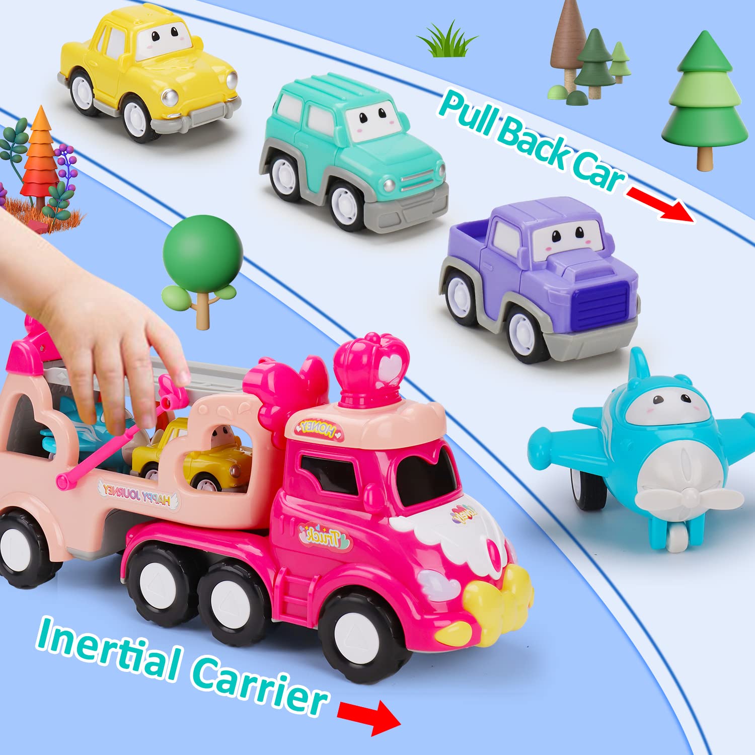 Toys for 1 2 3 Year Old Girl Gifts: 5-in-1 Carrier Truck Toddler Girl Toys Age 1-2 Pink Princess Car Toys for Toddlers 1 2 3 Years Old Baby Girl Birthday Gifts