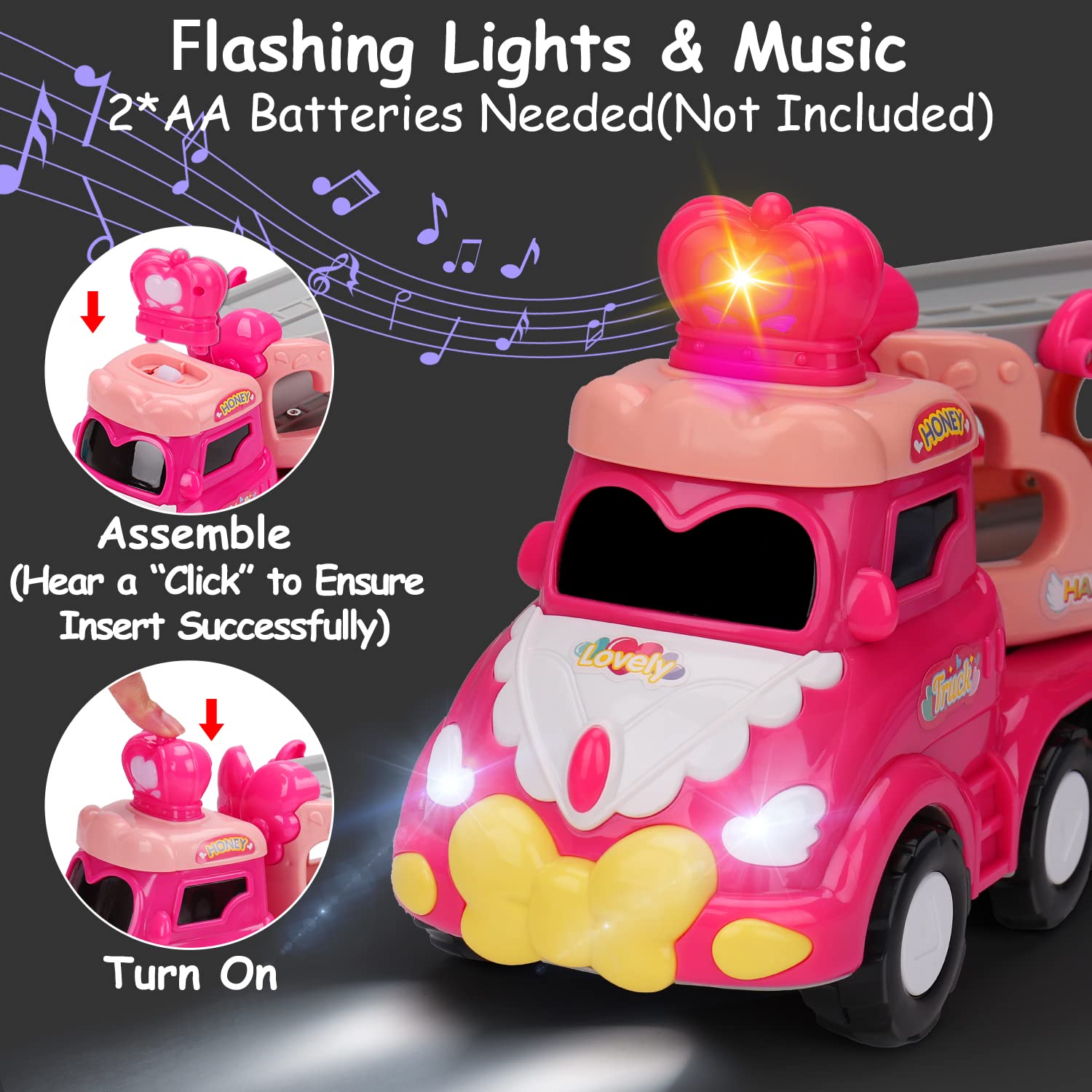 Toys for 1 2 3 Year Old Girl Gifts: 5-in-1 Carrier Truck Toddler Girl Toys Age 1-2 Pink Princess Car Toys for Toddlers 1 2 3 Years Old Baby Girl Birthday Gifts