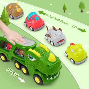 HEGUD Dinosaur Car Toy for 4 5 Years Old Boys, 9-in-1 Friction Power Carrier Truck Toys for Kids 4-5, Christmas Birthday Gift with Sound & Lights for Boys Girls Kids Toddlers for Age 4-9