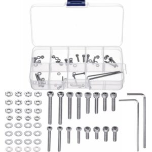 50pcs headshell screws, universal turntable cartridge headshell mounting kit, 304 stainless steel button head hex socket cap screws bolts, washers, nuts assortment kit with wrenches