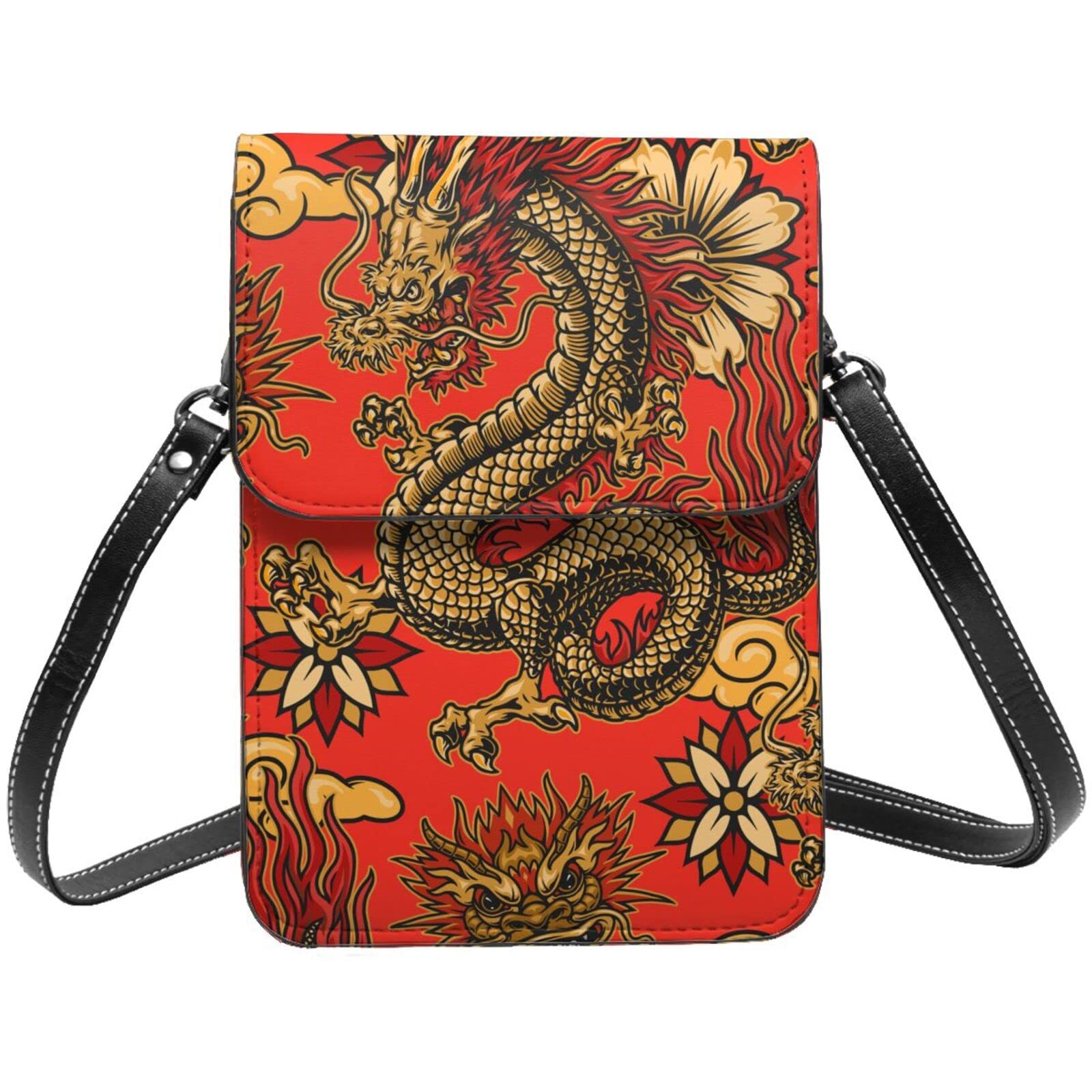 AERMSSEY Chinese Dragon Cloud Lucky Festive red Crossbody Cell Phone Purse for Womens Lightweight Small Soft Leather Fashion Travel Wallet with Adjustable Strap