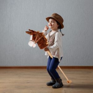 PUNP 36'' Plush Horse Riding Stick, Handsewn Head, Sturdy Wood Stick, Plus Neighing & Clip-Clop Sounds