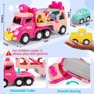 Toys for 1 2 3 Year Old Girl Gifts: 5-in-1 Carrier Truck Toddler Girl Toys Age 1-2 Pink Princess Car Toys for Toddlers 1 2 3 Years Old Baby Girl Birthday Gifts