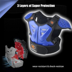 Kids Dirt Bike Gear Chest Protector Motocross Gear Motorcycle Armor Vest Elbow Guard Knee Shin Guard Pads Youth Motorcycle Protective Gear (Blue, S:(Height:39.37"-45.27"))