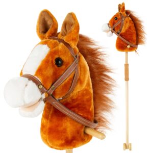 PUNP 36'' Plush Horse Riding Stick, Handsewn Head, Sturdy Wood Stick, Plus Neighing & Clip-Clop Sounds