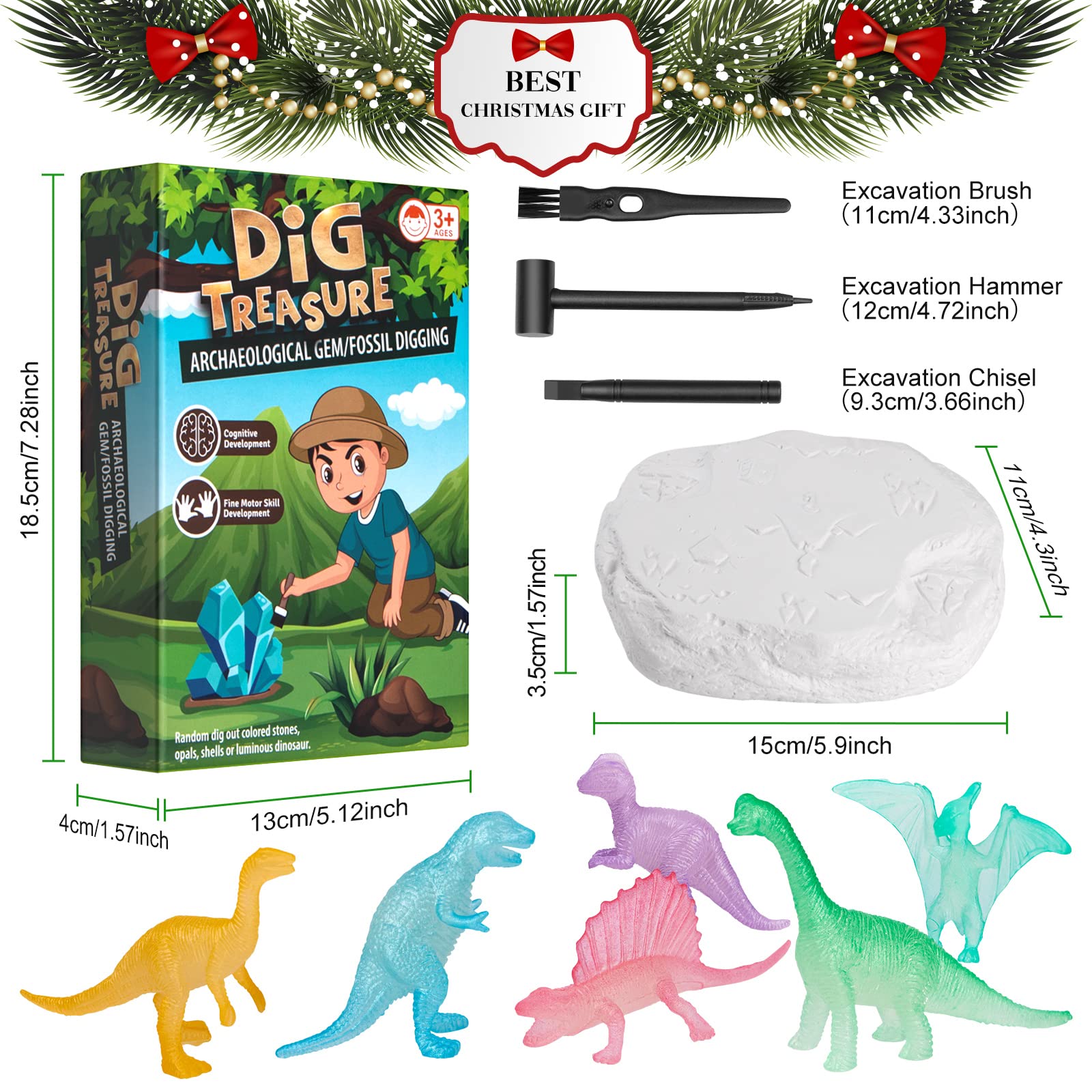 Dinosaurs Dig Kit Digging Set, Educational DIY Toys Science Kit-Dig Up Unique Real Dinosaurs, Geology Archaeology Gifts for Boys Girls Kid Toys