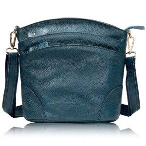 Karoukee Classic Small Cross Body Bag for Women Simple Genuine Leather Cell Phone Shoulder Handbag Purse with Multi Zipper Pockets, Blue