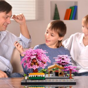 Architecture, Japanese Sakura Tree Class Train Station Cherry Blossom Tree Building Block Model Kit 3668 PCS for Adults and Kids, Classical Building Micro Blocks Set,Mini DIY Assembly Toy