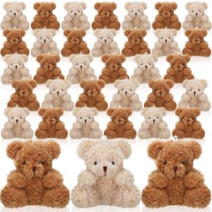 chivao 36 pcs mini stuffed bears bulk 4 inch small plush bear animal mini bear plush toys soft tiny bears for christmas birthday wedding party favors keychain bag charm(apricot, brown)