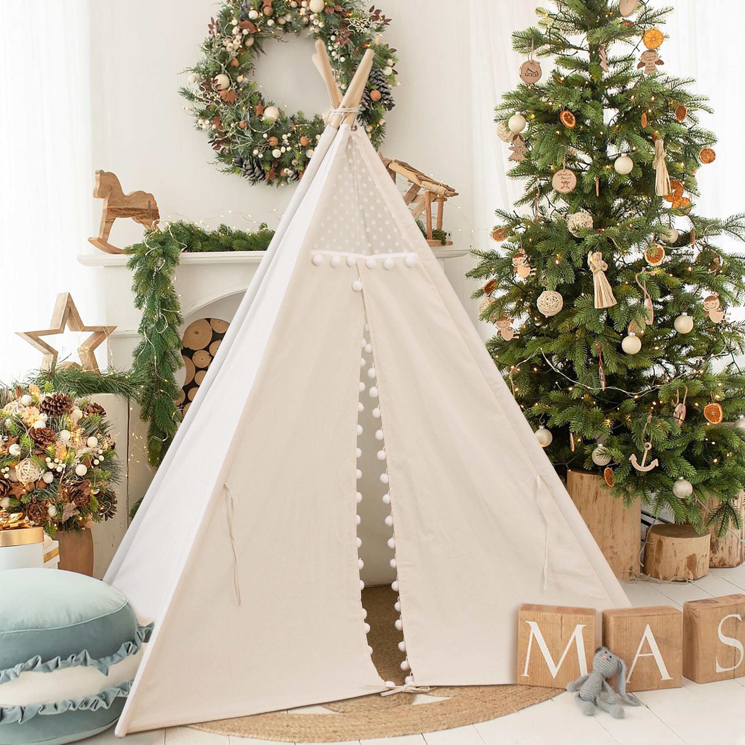 Tiny Land Teepee Tent for Kids Tent Indoor, Canvas Toddler Tent - Kids Teepee Tent for Girls & Boys, Washable Tipi Tent Kids Boho Tent - Foldable Kids Play Tent