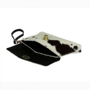 White Western Handmade Turnlock Wristlet - Hair On Leather Wallet for Women