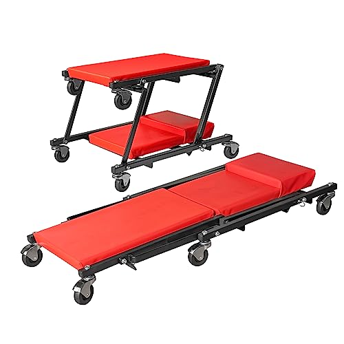 BIG RED Z-Creeper Seat,36" Foldable Creeper,2-in-1 Garage Shop Creeper for Auto Repair,36" RED,300 Lbs Capacity,with 6 Pcs Wheels,ATR6505R,Torin