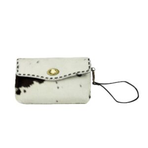 White Western Handmade Turnlock Wristlet - Hair On Leather Wallet for Women