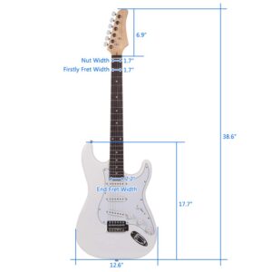 BCGUANG 39" Rosewood Fingerboard 6 String Electric Guitar with Gigbag Strap Tremolo Arm Cord for Adult Student Beginner (White)