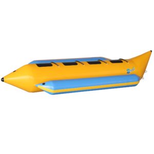 SereneLife Inflatable Floating Banana Boat, Towable Tube for Boating, up to 4 Riders, Includes Storage Bag, Food Pump, and Repair Kit