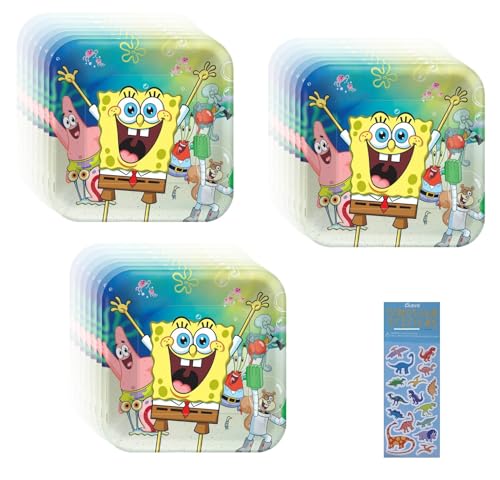 Spongebob Birthday Party Supplies Bundle Pack includes Paper Plates - 24 Count