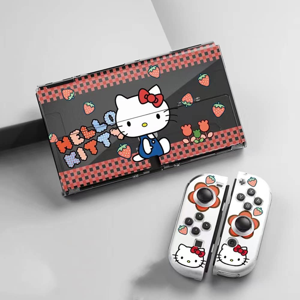 Eamily Cute Hello Kitty Case Compatible with Nintendo Switch OLED, Dockable Case Cover, Ergonomic Soft TPU Grip Case for Joycon, Sparkle Skin Set