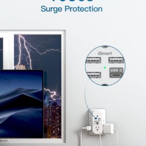 Surge Protector, Outlet Extender Power Strip, USB Wall Charger, Multi Plug Outlets with Spaced Outlets for Home, Office