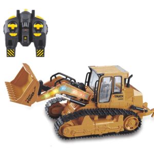 qaqqvq remote control front loader 6 channel bulldozer toy rc construction vehicles truck, 2.4ghz remote control bulldozer tractor for boys kids with lights