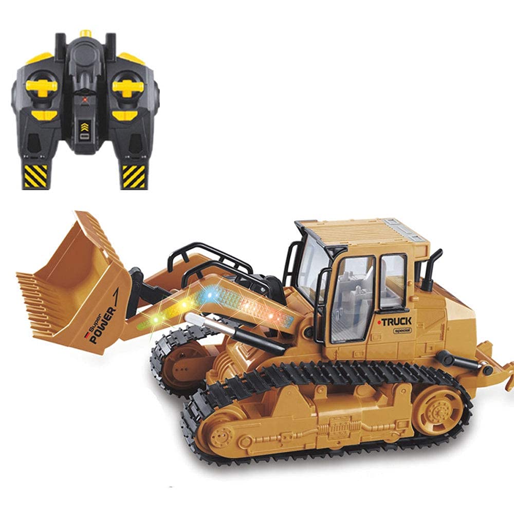 QAQQVQ Remote Control Front Loader 6 Channel Bulldozer Toy RC Construction Vehicles Truck, 2.4Ghz Remote Control Bulldozer Tractor for Boys Kids with Lights