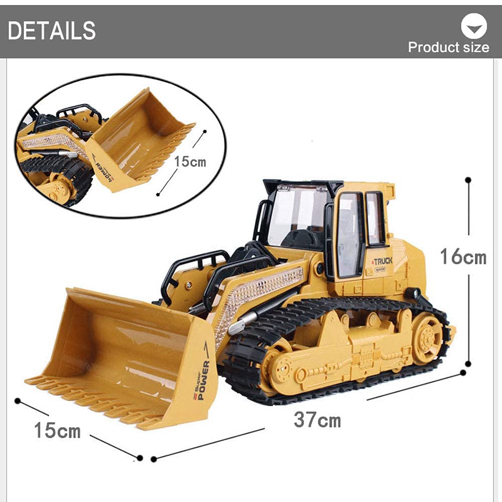 QAQQVQ Remote Control Front Loader 6 Channel Bulldozer Toy RC Construction Vehicles Truck, 2.4Ghz Remote Control Bulldozer Tractor for Boys Kids with Lights