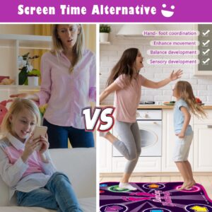 Kids Dance Mat for Girls - Birthday Gifts for 4 5 6 7 8 Year Old Girl - Toys for Ages 4 5-7 - Electronic Dance Pad with Light Up 6 Button & Wireless Bluetooth & 5 Game Modes