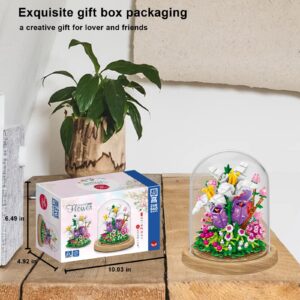 QARULUS Flower Bouquet Building Set Friends Sets Adults DIY Plants Bonsai Tree Decor Flowers Building Blocks Set Botanical Collection Valentine's Birthday Gift for Girls Mom Women Girlfriend(Lily)