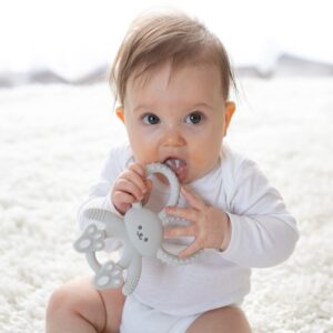 Dr. Brown's Flexees Gray Bunny, Soft 100% Silicone Baby Teether, BPA Free, 3m+