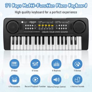 TOQIBO Kids Piano Keyboard, 37 Keys Electronic Piano for Kids Portable Multi-Function Musical Instruments Birthday Educational Gift Toys for 3 4 5 6 7 8 Year Old Boys Girls Children Beginner (Black)