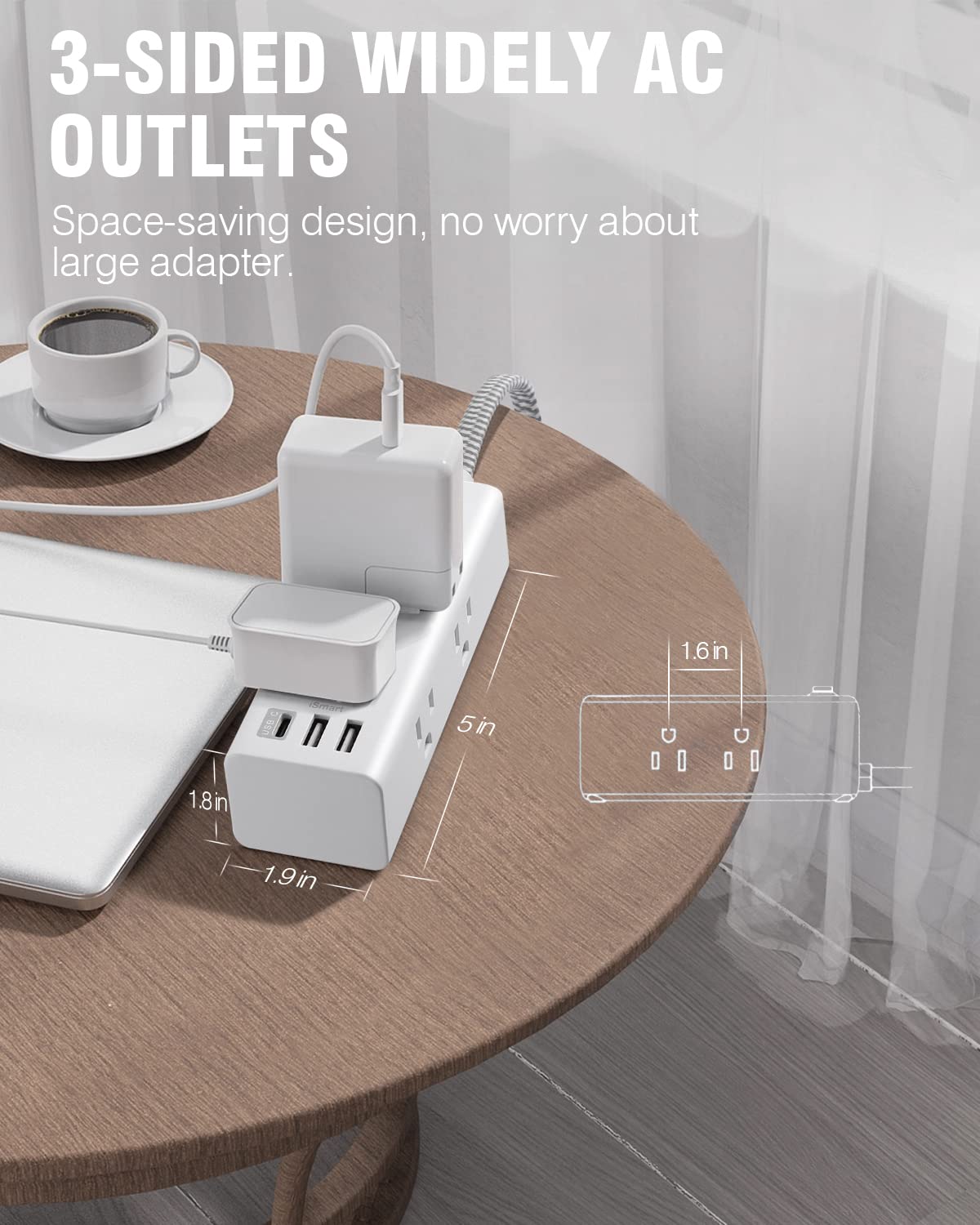 Surge Protector, Outlet Extender Power Strip, USB Wall Charger, Multi Plug Outlets with Spaced Outlets for Home, Office