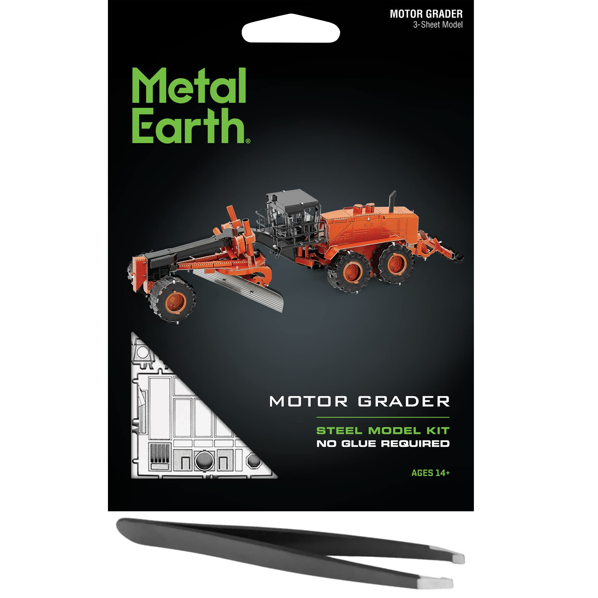 Metal Earth Fascinations Motor Grader 3D Metal Model Kit Bundle with Tweezers