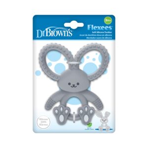 Dr. Brown's Flexees Gray Bunny, Soft 100% Silicone Baby Teether, BPA Free, 3m+