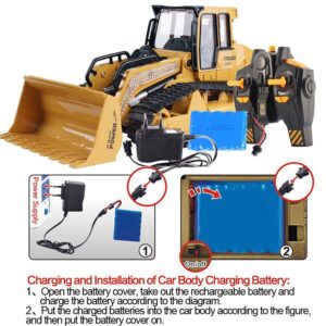 QAQQVQ Remote Control Front Loader 6 Channel Bulldozer Toy RC Construction Vehicles Truck, 2.4Ghz Remote Control Bulldozer Tractor for Boys Kids with Lights