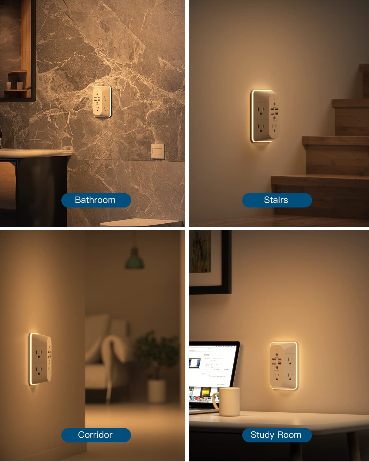 Surge Protector, Outlet Extender Power Strip, USB Wall Charger, Multi Plug Outlets with Spaced Outlets for Home, Office