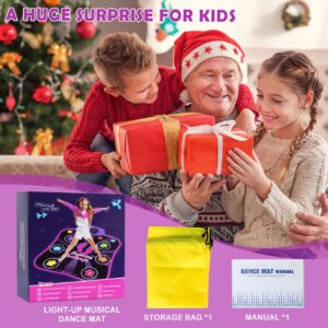 Kids Dance Mat for Girls - Birthday Gifts for 4 5 6 7 8 Year Old Girl - Toys for Ages 4 5-7 - Electronic Dance Pad with Light Up 6 Button & Wireless Bluetooth & 5 Game Modes