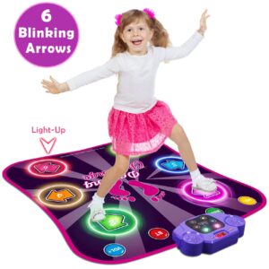 Kids Dance Mat for Girls - Birthday Gifts for 4 5 6 7 8 Year Old Girl - Toys for Ages 4 5-7 - Electronic Dance Pad with Light Up 6 Button & Wireless Bluetooth & 5 Game Modes